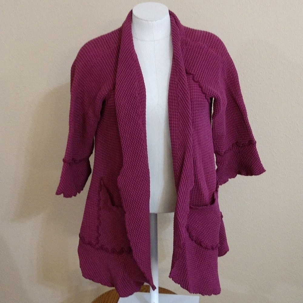 Focus Waffle Weave Open Front Cardigan Size S